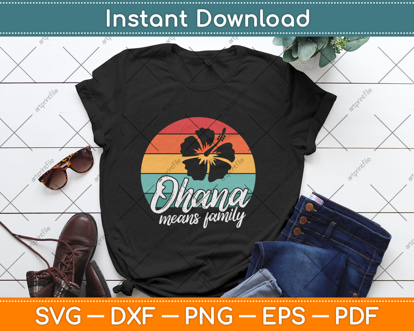 Ohana Means Family Hawaii Tropical Summer Beach Tops Vacation Svg Digital Cutting File