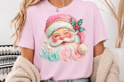Oil Painting Santa Claus Face PNG Pink Pastel Christmas Sublimation Design