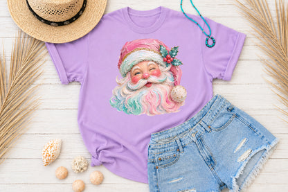 Oil Painting Santa Claus Face PNG Pink Pastel Christmas Sublimation Design