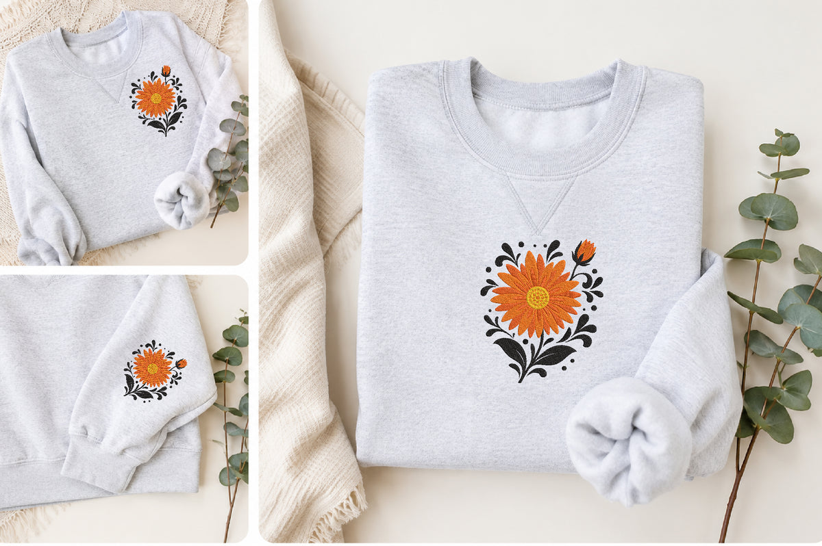 Orange Floral Embroidery Design