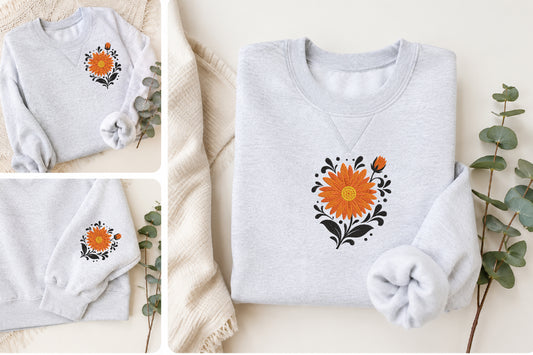 Orange Floral Embroidery Design