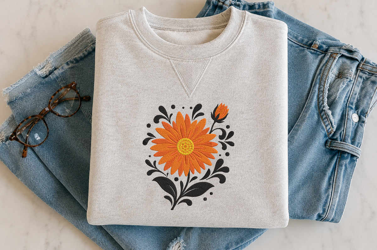 Orange Floral Embroidery Design