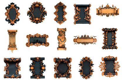 Ornate Halloween Scroll Banners PNG | Gothic Vintage Halloween Frames & Borders | 37 Transparent PNG Bundle