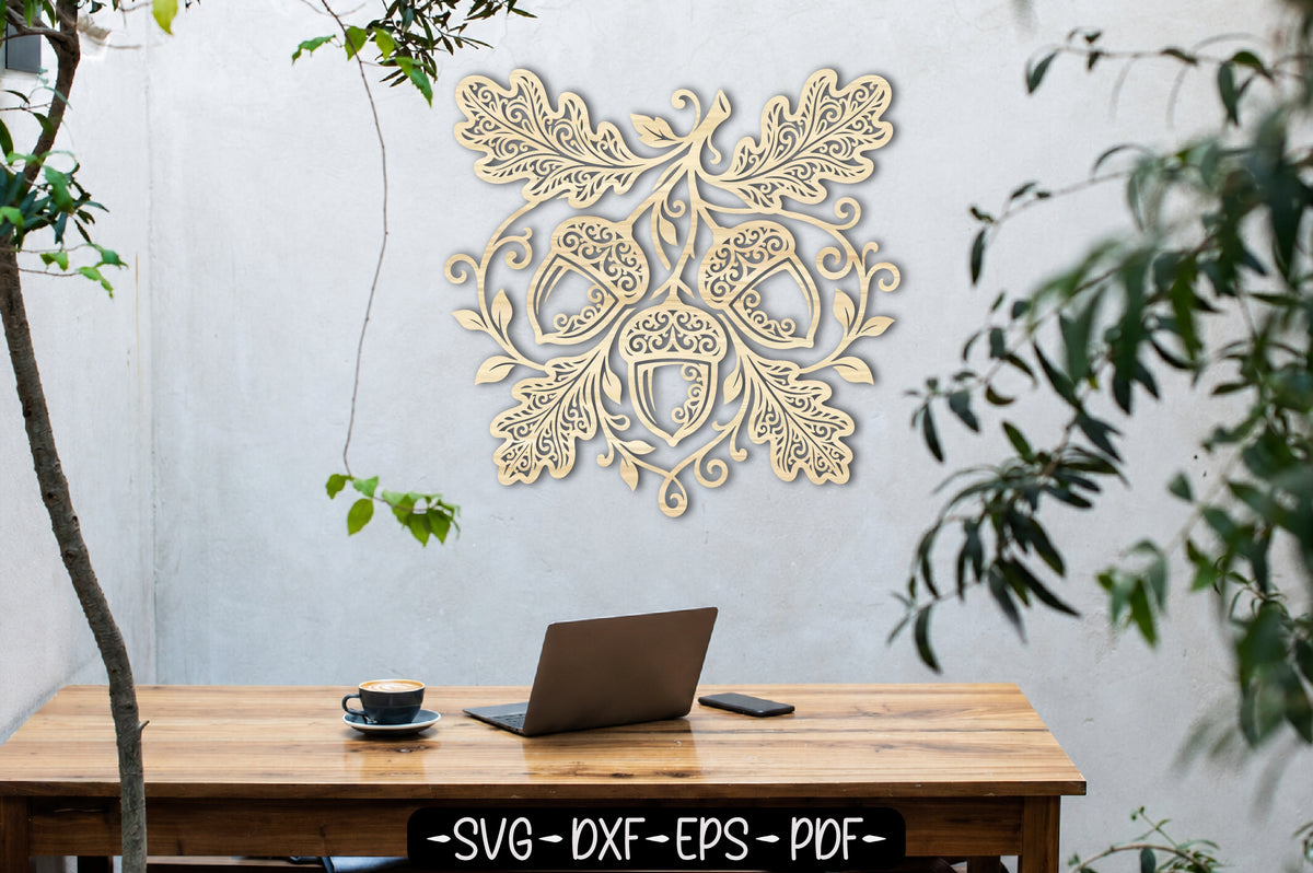 Ornate Oak Leaves Acorn Laser Cut SVG | Fall Autumn Decor