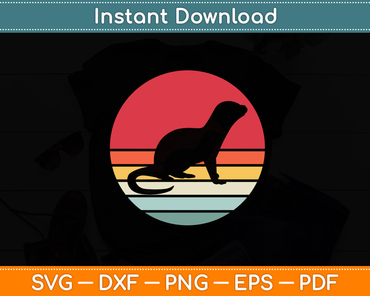 Otter Cool Otter Animal Lover Retro Vintage Svg Png Dxf Digital Cutting File