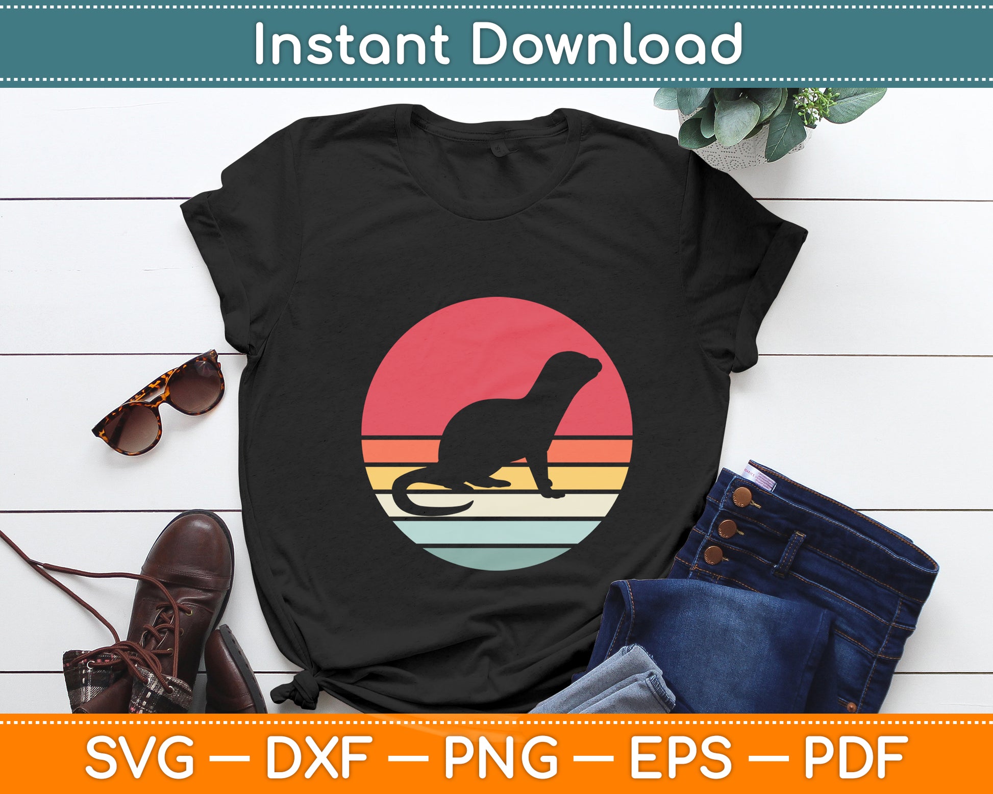Otter Cool Otter Animal Lover Retro Vintage Svg Png Dxf Digital Cutting File