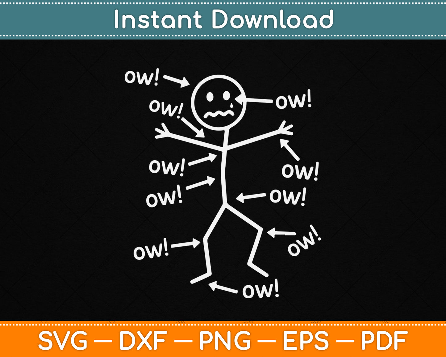 Ow Ow Ow funny chronic pain awareness SVG design for spoonie support, invisible illness advocate, and awareness shirt print
