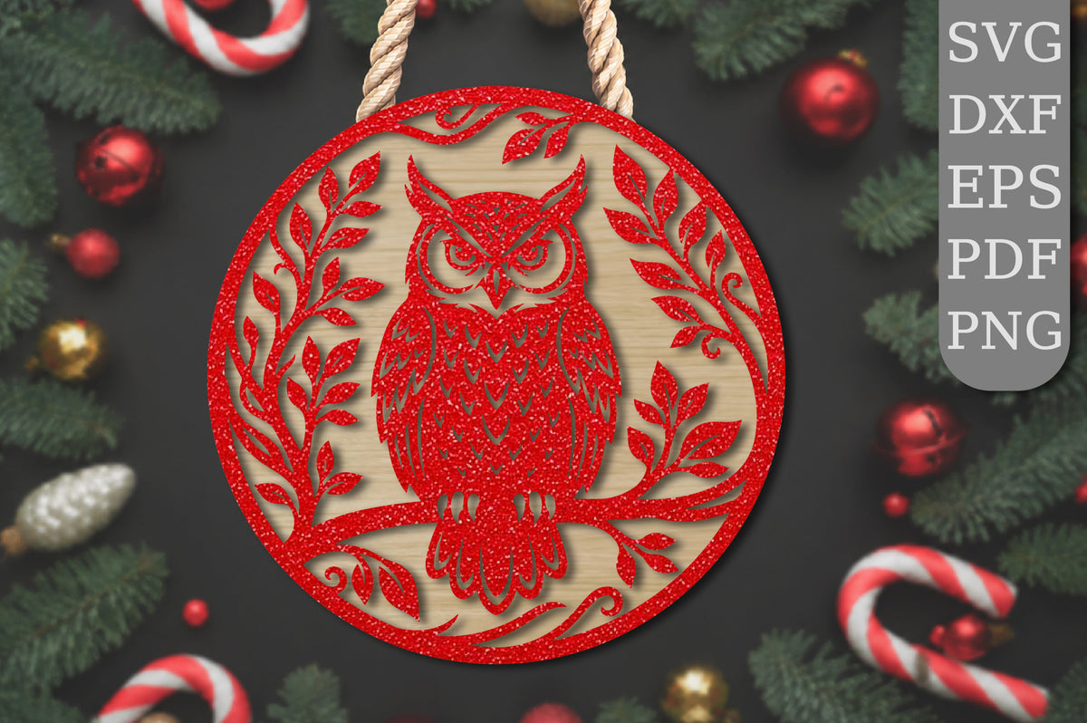 Owl Christmas Ornament Laser Cut SVG