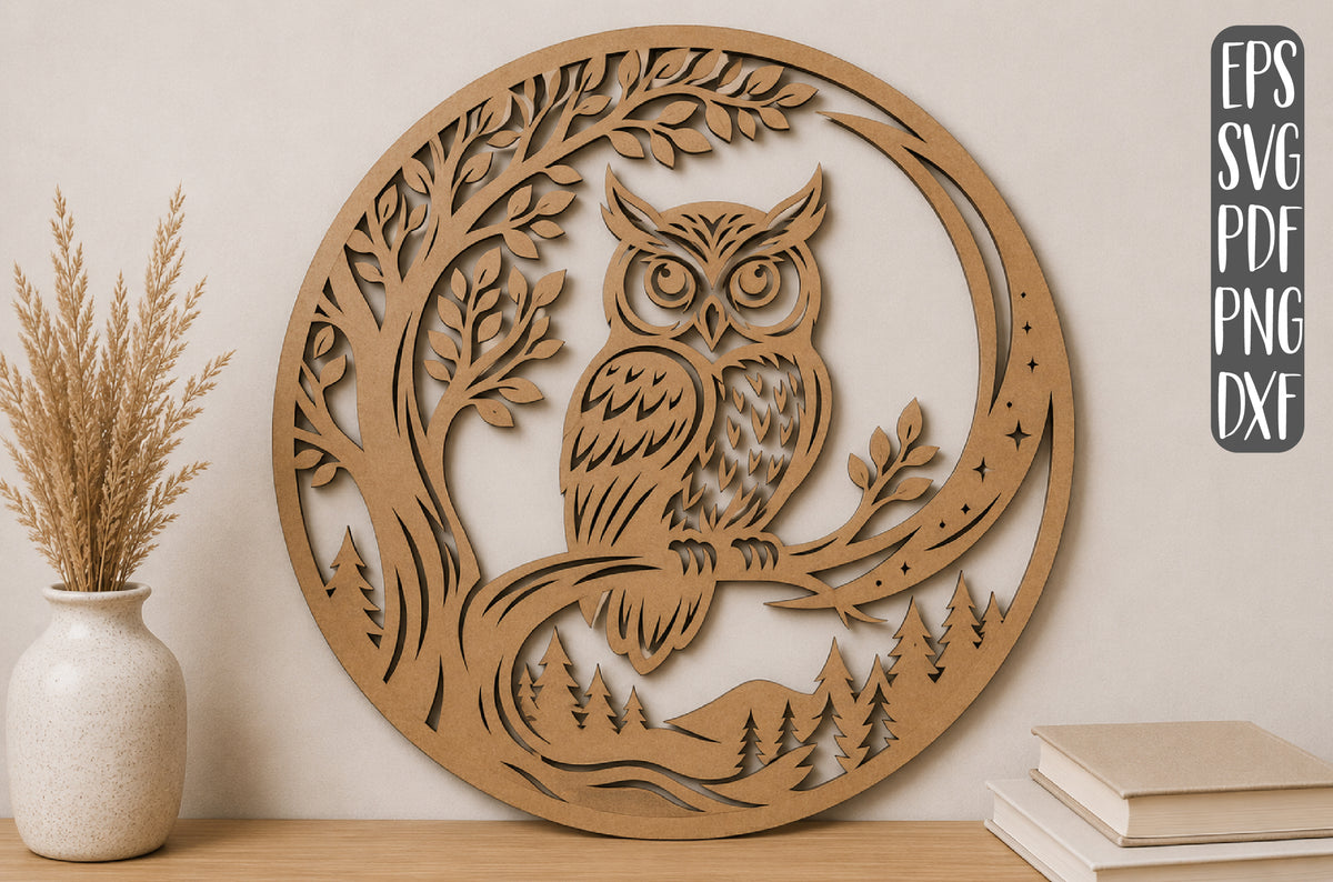 Owl Moon Layered Laser Cut SVG