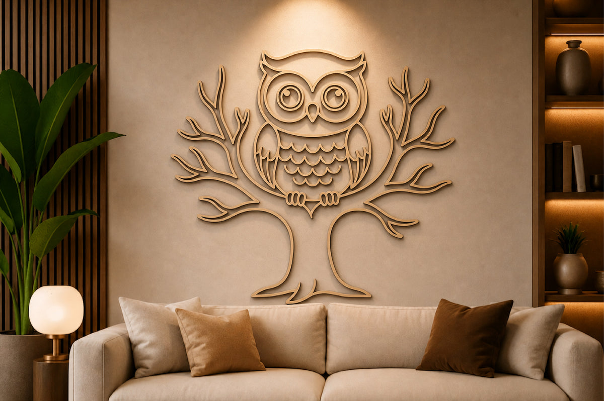 Owl on Tree Branch Laser Cut SVG