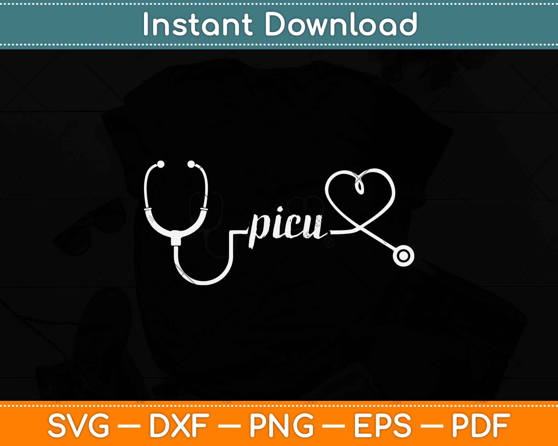 PICU Stethoscope Pediatric Svg Png Dxf Digital Cutting File