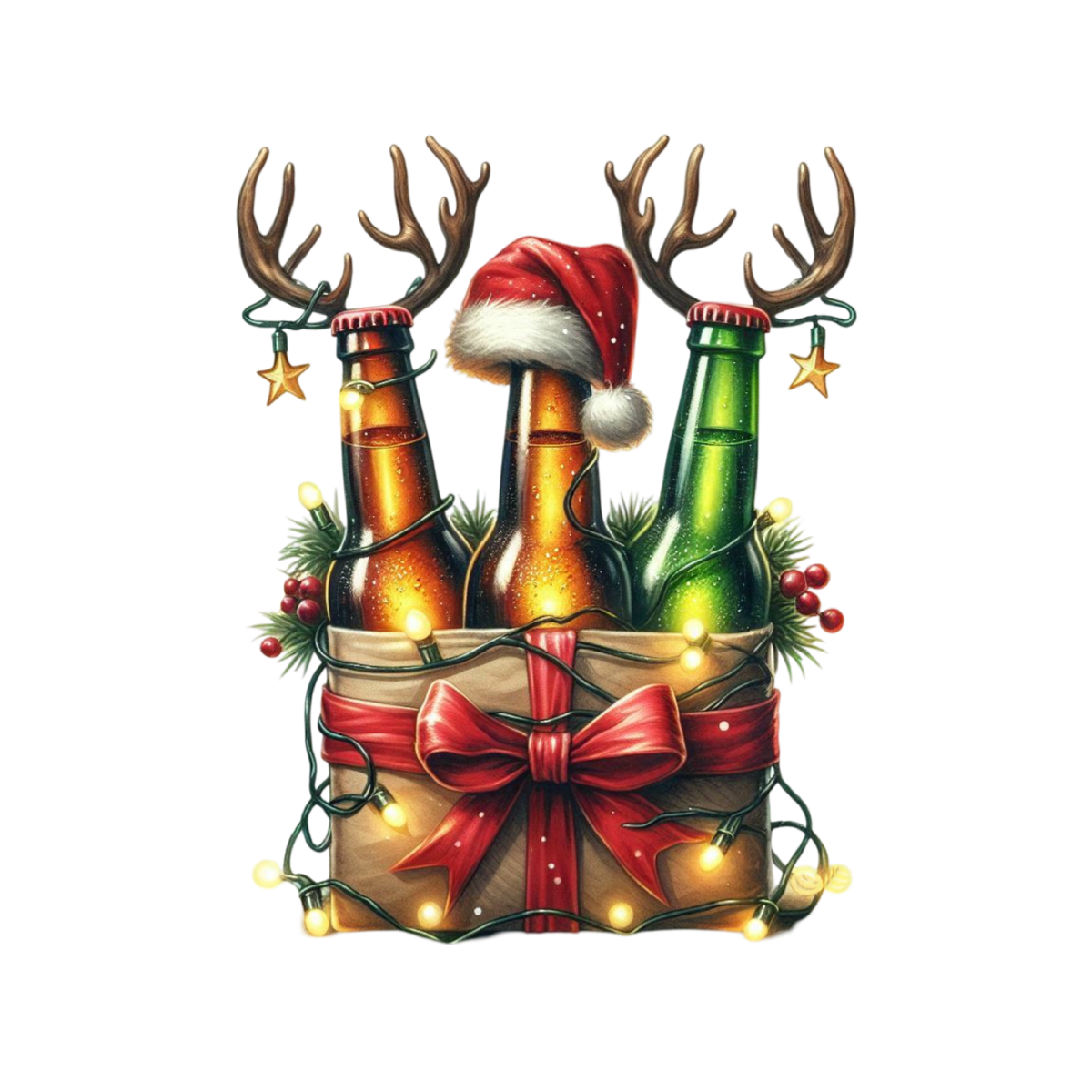 Christmas Beer Bottle PNG Festive Reindeer Beer Holiday Clipart