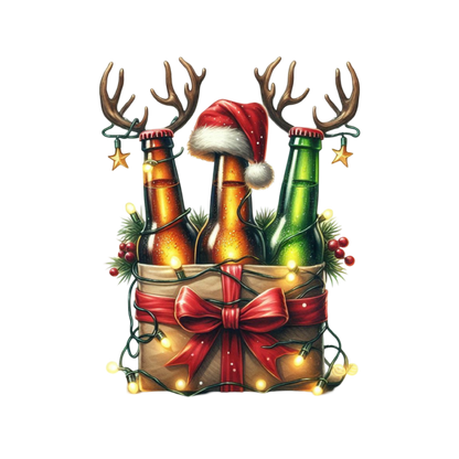 Christmas Beer Bottle PNG Festive Reindeer Beer Holiday Clipart