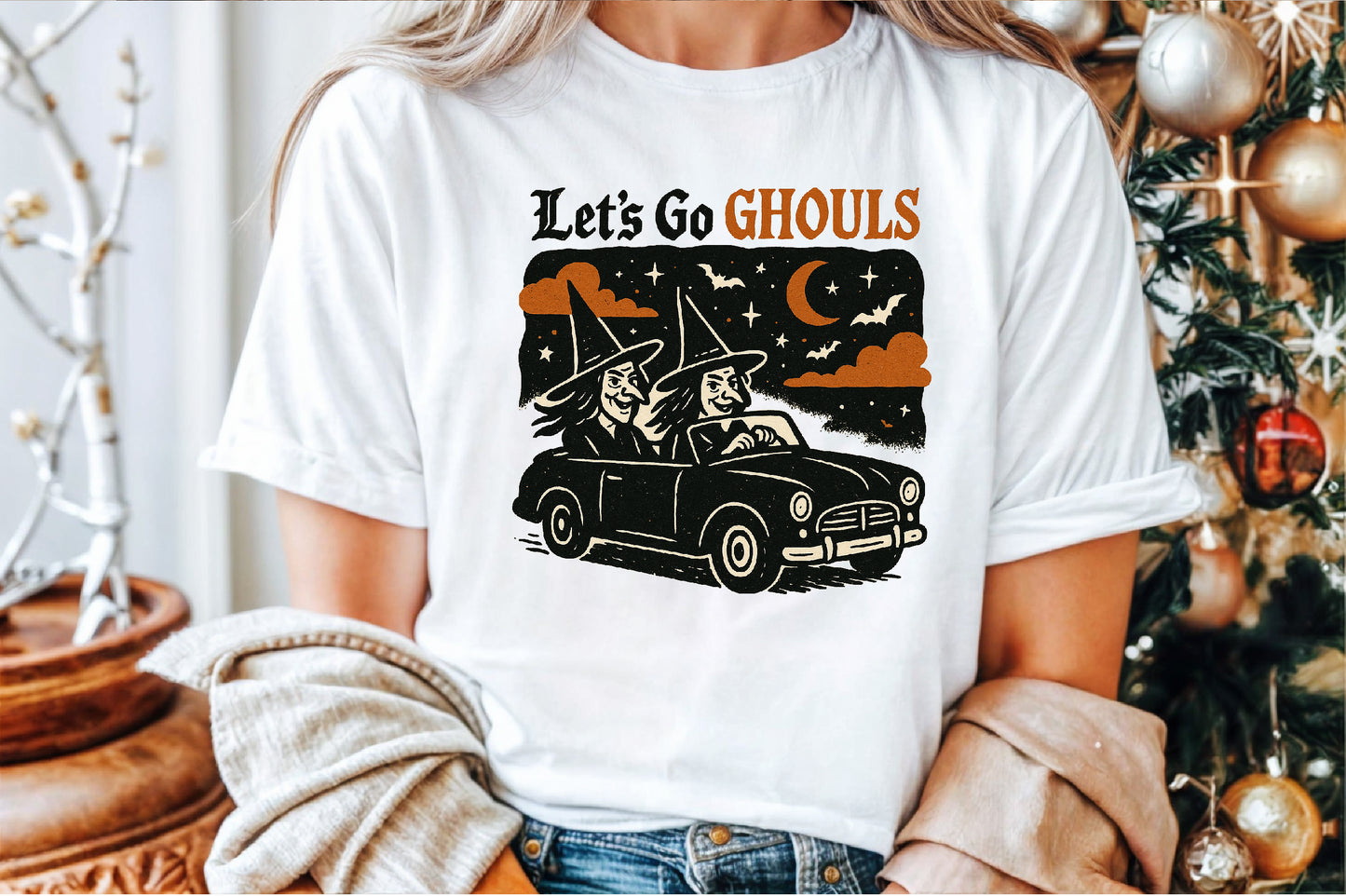 Let’s Go Ghouls Halloween Witch Car Vintage Spooky PNG