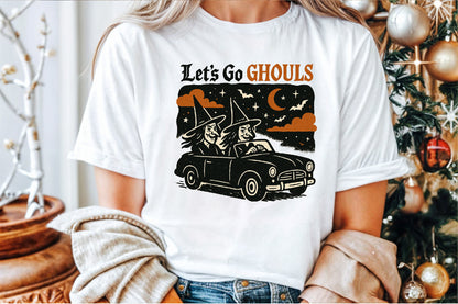 Let’s Go Ghouls Halloween Witch Car Vintage Spooky PNG