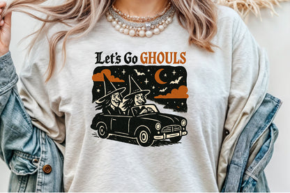 Let’s Go Ghouls Halloween Witch Car Vintage Spooky PNG