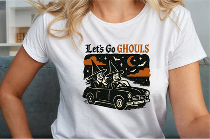 Let’s Go Ghouls Halloween Witch Car Vintage Spooky PNG