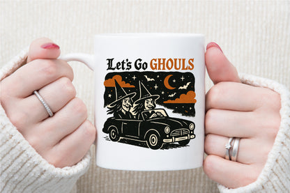 Let’s Go Ghouls Halloween Witch Car Vintage Spooky PNG