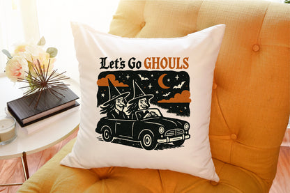 Let’s Go Ghouls Halloween Witch Car Vintage Spooky PNG