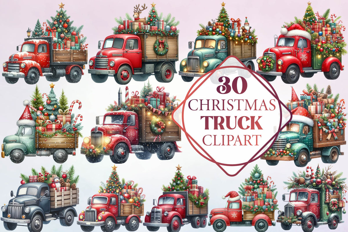 30 Christmas Truck Clipart Bundle