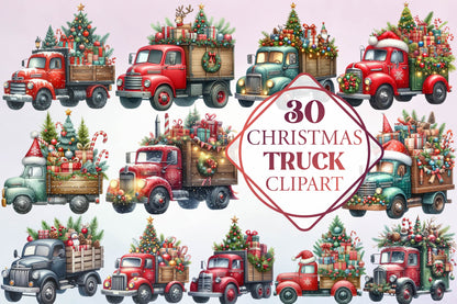 30 Christmas Truck Clipart Bundle