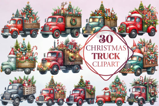 30 Christmas Truck Clipart Bundle