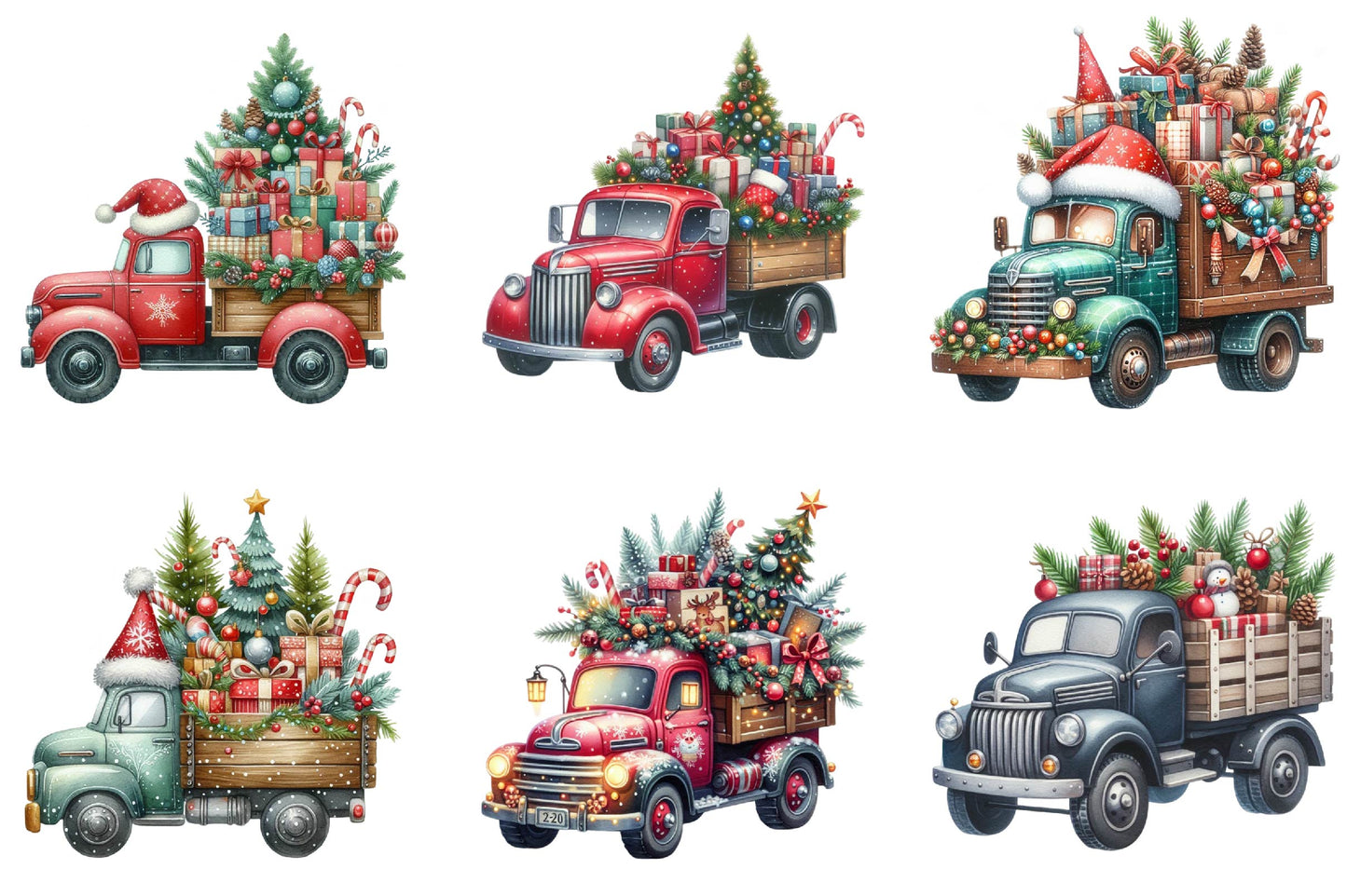 30 Christmas Truck Clipart Bundle