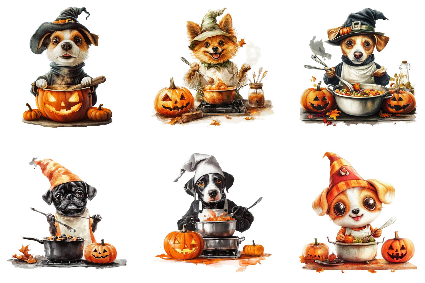 26 Halloween Dog Cooking Clipart PNG Bundle