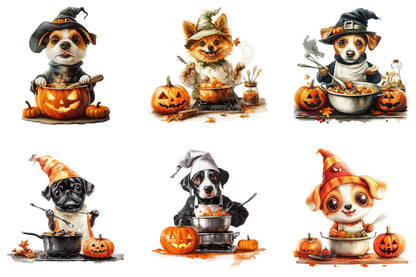 26 Halloween Dog Cooking Clipart PNG Bundle