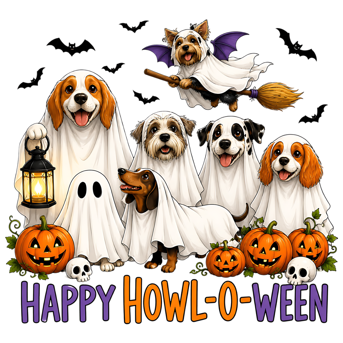 Happy Howl-O-Ween Ghost Dogs PNG Halloween Dog Design