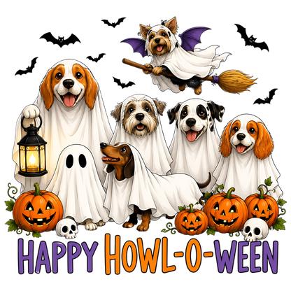 Happy Howl-O-Ween Ghost Dogs PNG Halloween Dog Design