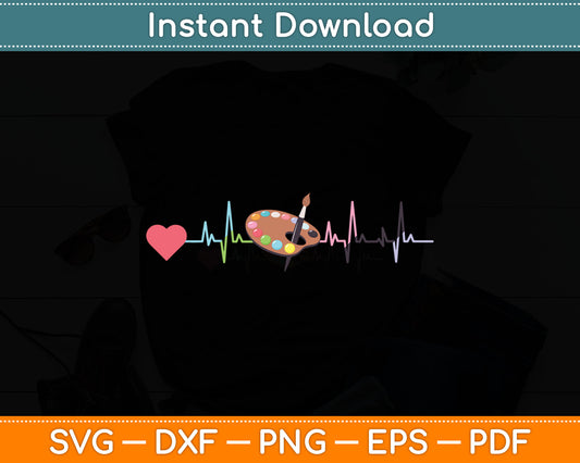Paint Palette Heartbeat Brush Artist Painter Funny Svg Digital Cutting File