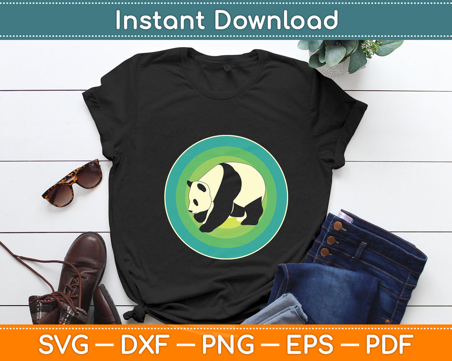 Panda Bear 60s 70s Sunset Mammal Zoo Animal Retro Vintage Svg Digital Cutting File