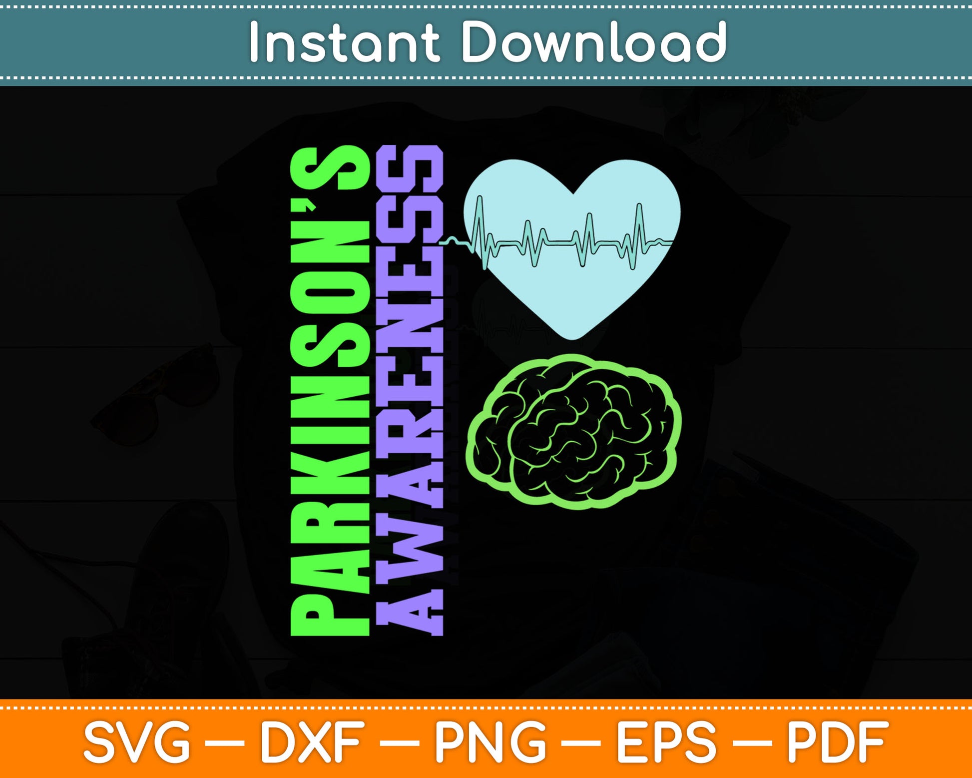 Parkinson’s Awareness Brein Love Heart Svg Digital Cutting File