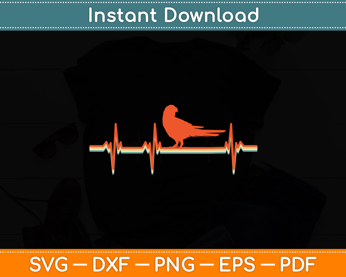 Parrot Heartbeat Vintage Retro Style Svg Digital Cutting File