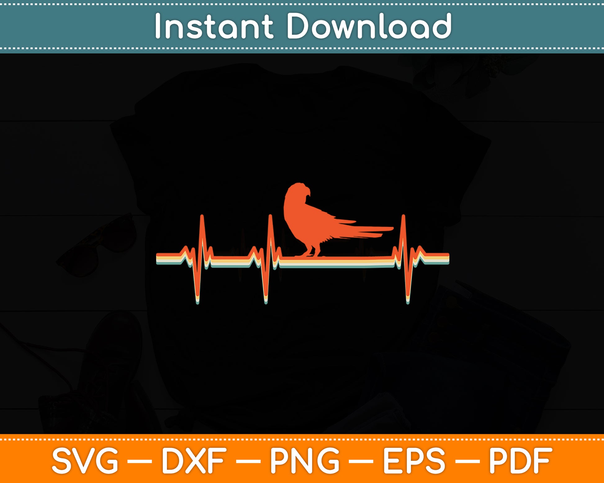 Parrot Heartbeat Vintage Retro Style Svg Digital Cutting File