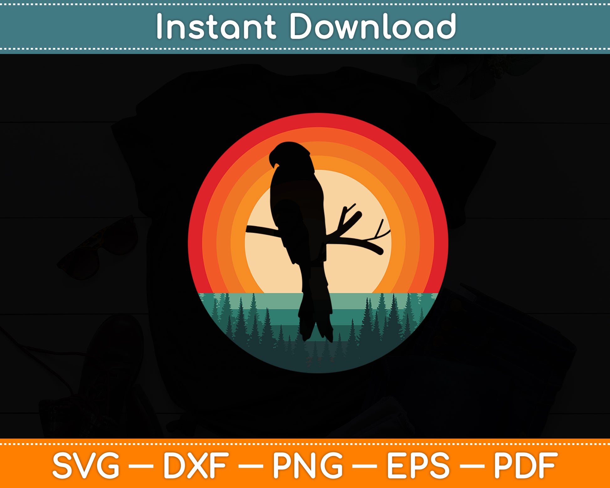 Parrot Retro Vintage 60s 70s Sunset Bird Lover Svg Digital Cutting File