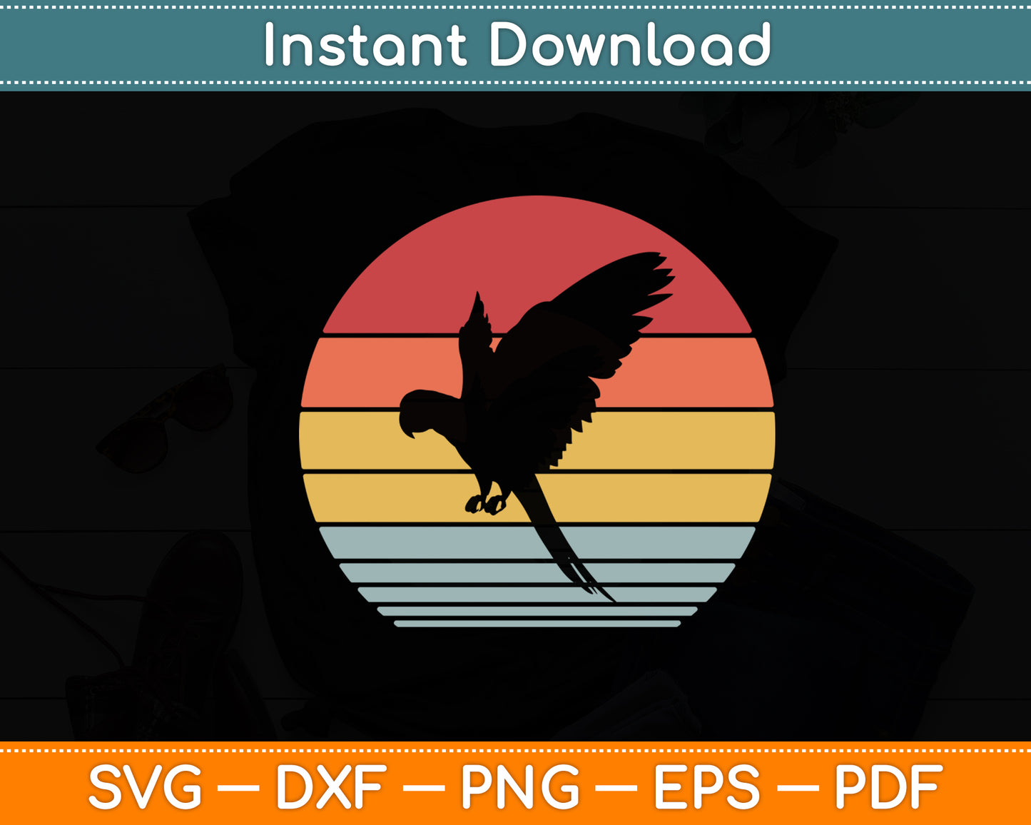 Parrot Retro Vintage 60s 70s Sunset Bird Lover Svg Digital Cutting File