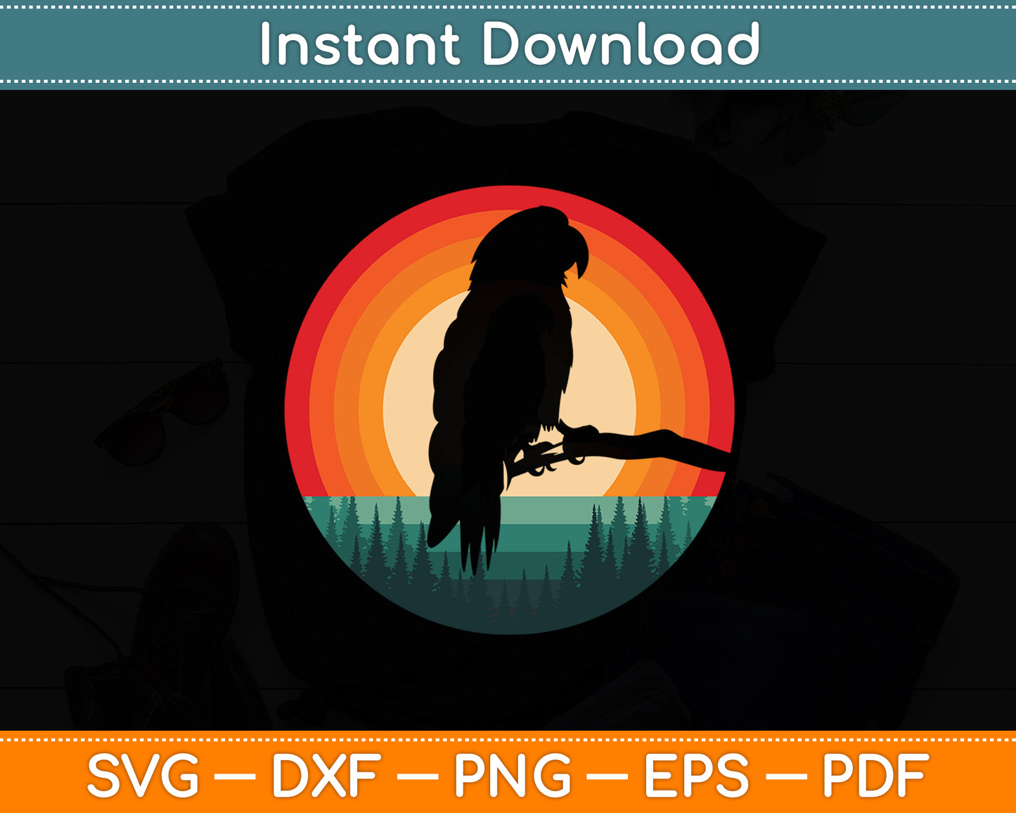 Parrot Retro Vintage 60s 70s Sunset Bird Lovers Svg Digital Cutting File