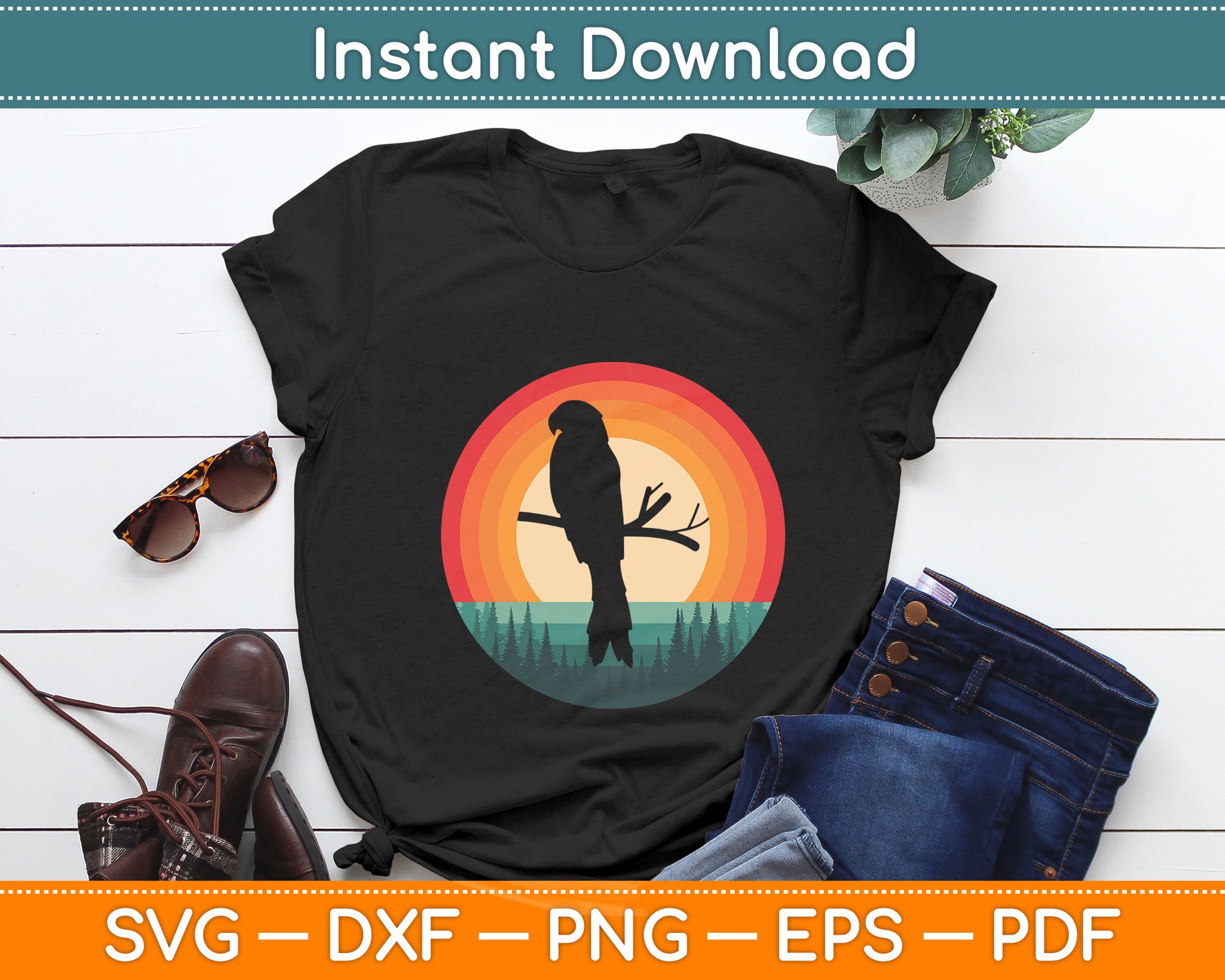 Parrot Retro Vintage 60s 70s Sunset Bird Lover Svg Digital Cutting File