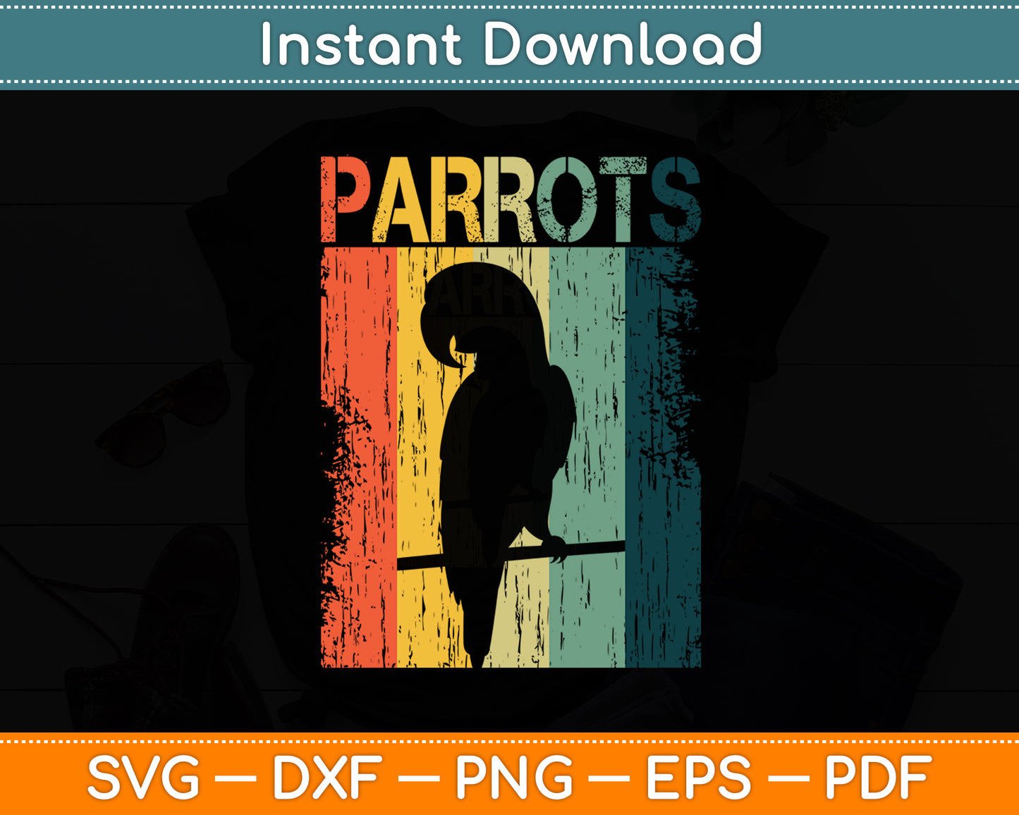 Parrots Retro Vintage 70s 80s Style Svg Digital Cutting File