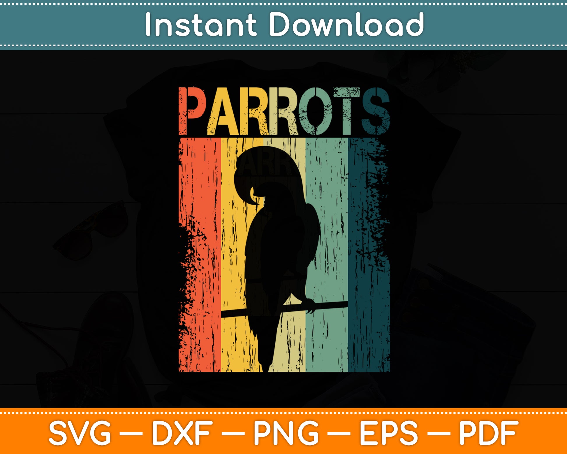 Parrots Retro Vintage 70s 80s Style Svg Digital Cutting File