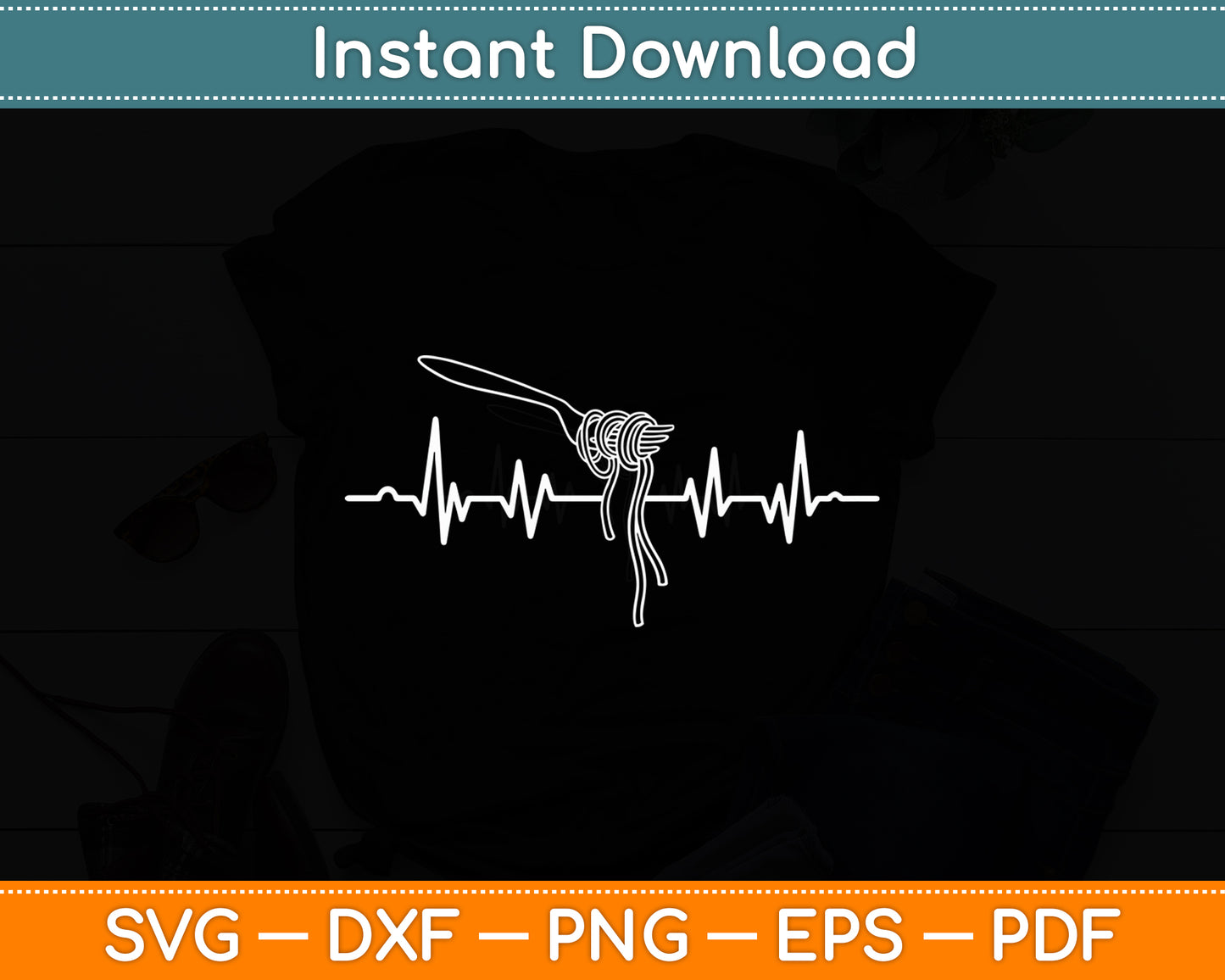 Pasta Heartbeat Noodles Italian Cook Svg Digital Cutting File