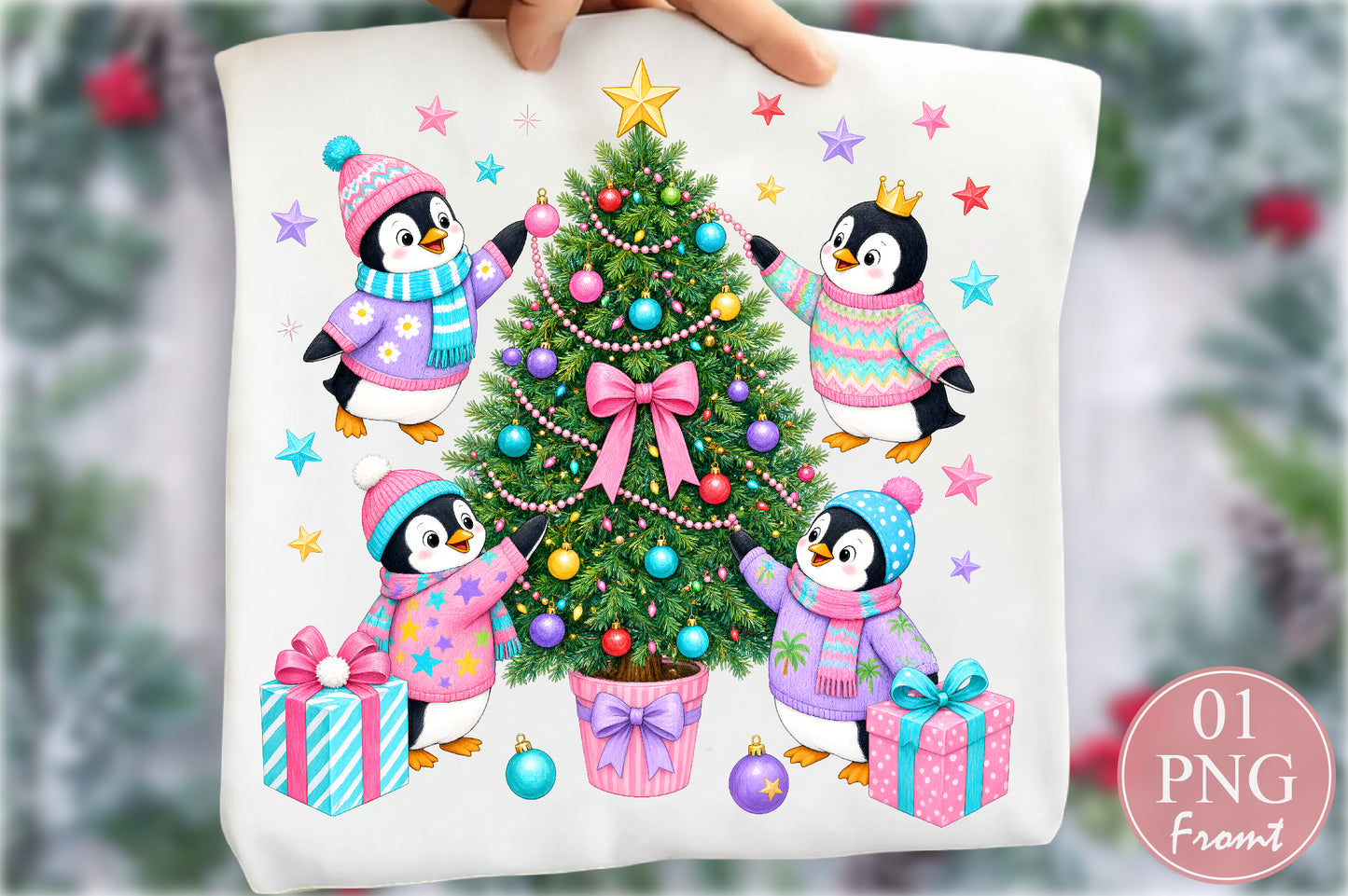 Pastel Christmas Penguins PNG Sublimation Bundle