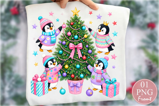 Pastel Christmas Penguins PNG Sublimation Bundle