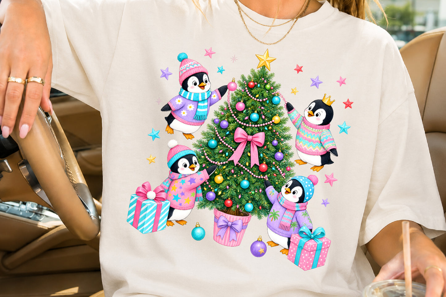 Pastel Christmas Penguins PNG Sublimation Bundle