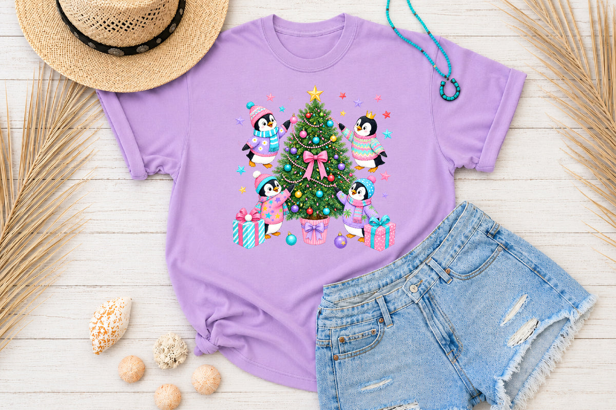 Pastel Christmas Penguins PNG Sublimation Bundle