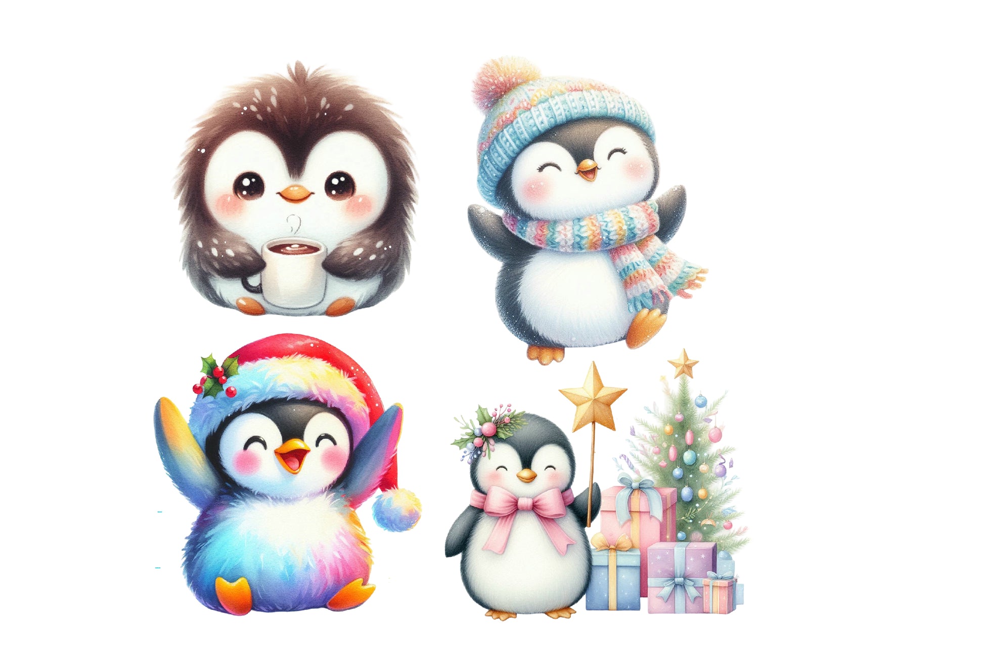 Cute Christmas Penguin Clipart PNG Pastel Winter Holiday Sublimation