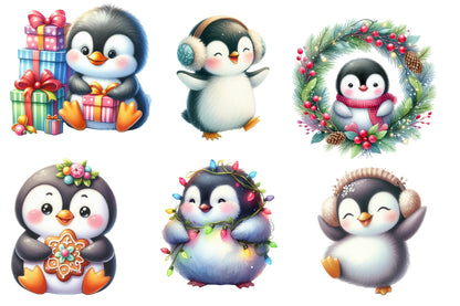 Cute Christmas Penguin Clipart PNG Pastel Winter Holiday Sublimation