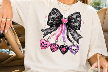 Pastel Goth Black Lace Bow Halloween Heart Charm Sublimation PNG